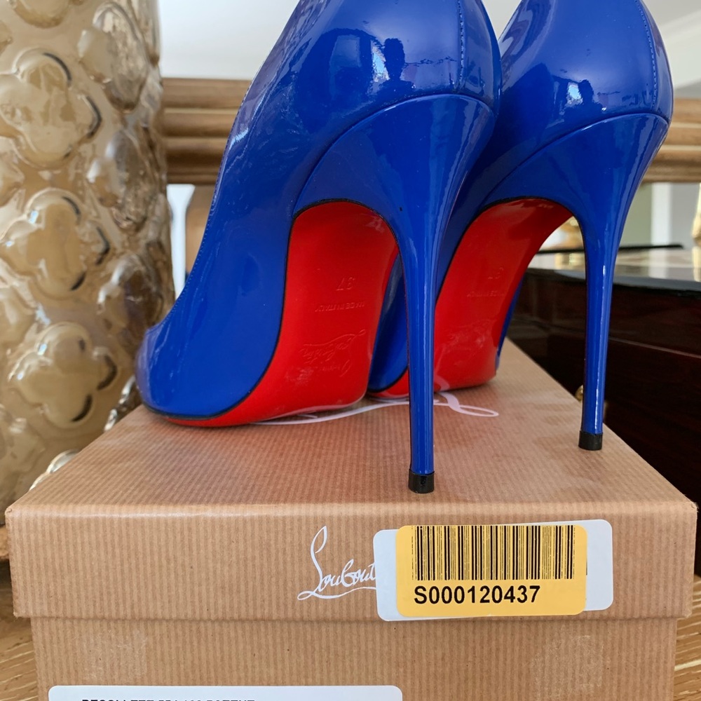 Christian Louboutin Blue Patent Leather Pointed-Toe Pumps - Picture 2 of 7
